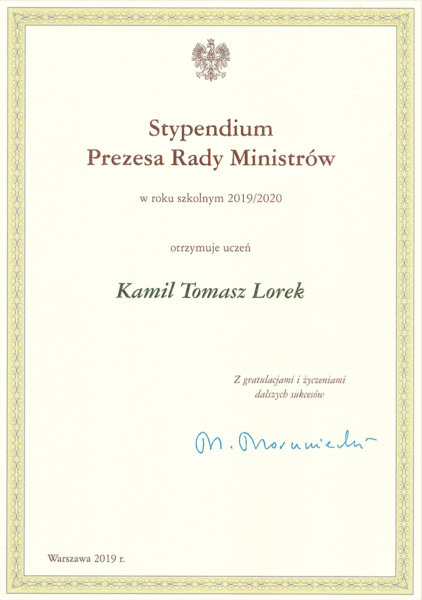 Stypendium Prezesa Rady Ministrów - Kamil Lorek